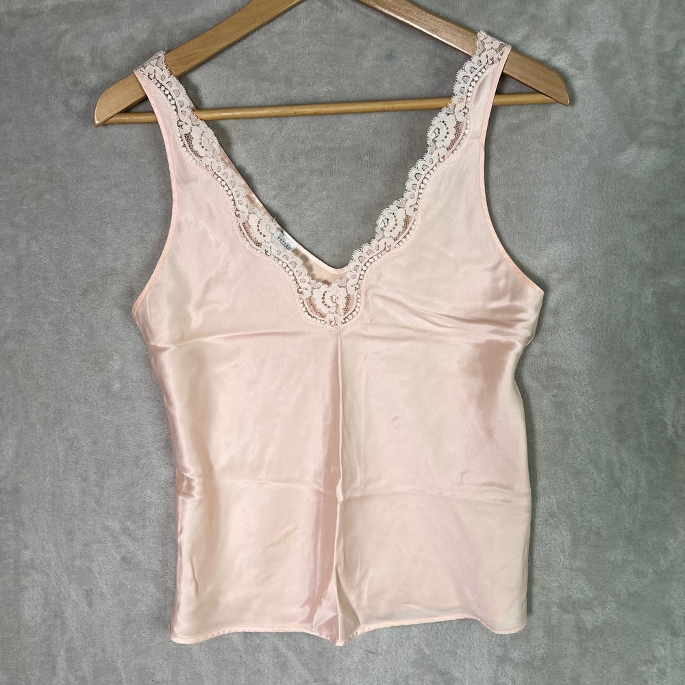 Vintage Silk Cami Lace Trim Blush Pink Coquette Y2K 90s Lingerie Tank M